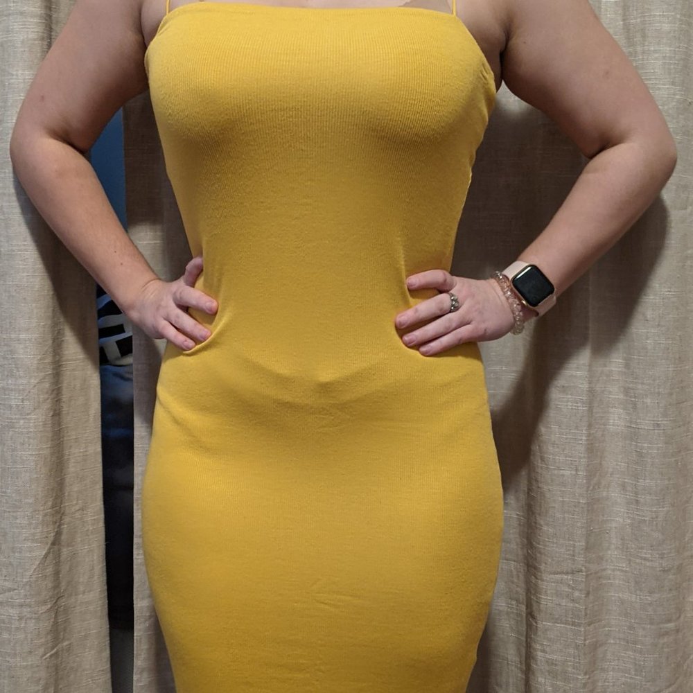 Gold Fitted Spaghetti Strap Dress